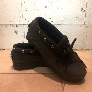 Black Fur Lined Sperry Top Siders